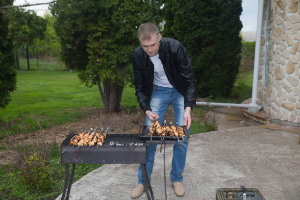 Barbecue at the nature stock photo. – Foto