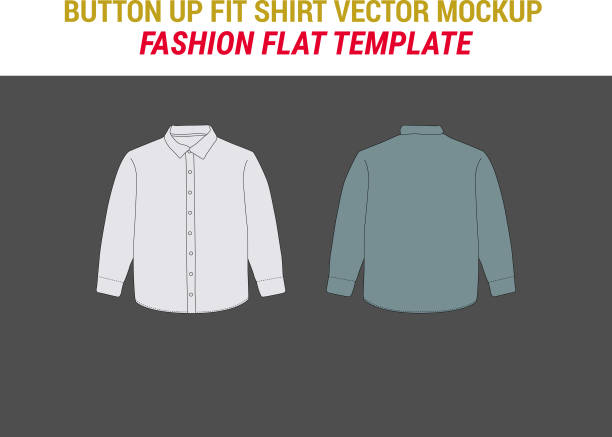 istock Button UP Fit Shirt Fashion Flat Template Button Shirt Long Sleeve Flat Technical Drawing Illustration Long Sleeve Buttoned Shirt Vector Mockup Template Relaxed Fit Shirt Vector illustration 1982891936