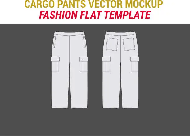 Vector illustration of Cargo Pants Fashion Illustration Joggers Trousers Technical Flat Mockup Men's Woman Fleece Jogger Casual Wear Cargo Pants Vector Technical Sketch Mockup Template