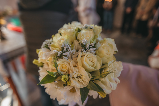 Beautiful bouquet with different type of white flowers- the bouquet of the bride