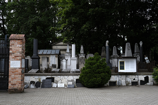 Warsaw, Poland - August 7, 2023. Graves on the Jewish Cemetery located at Okopowa Street in Wola district of Warsaw, Poland