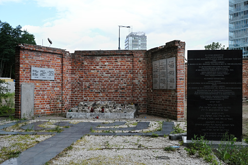 Warsaw, Poland - August 7, 2023. Memorial child victims of the Holocaust in the Jewish cemetery at Okopowa street, in Warsaw, Poland