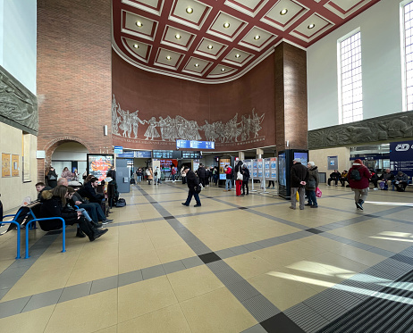 Olomouc, Czech Republic - January 30, 2024: Inside Olomouc main railway station.