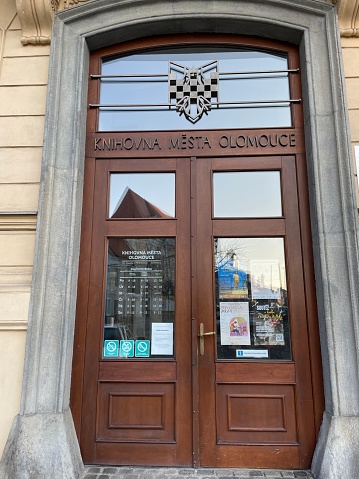 Olomouc, Czech Republic - January 30, 2024: The entrance to the city library.