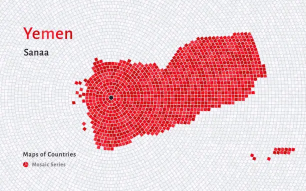 Vector illustration of Yemen Map with a capital of Sanaa Shown in a Mosaic Pattern