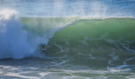 Surfer on perfect Wave . Surf spot in Ericeira Portugal