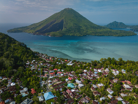 Aerial View of Lonthoir Village in Banda Naira, Central Maluku, Indonesia