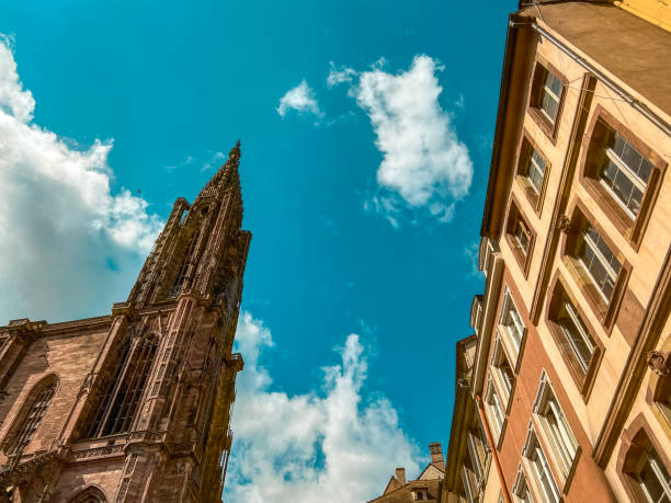 The Cathedral of Notre Dame Strasbourg is a masterpiece of Gothic art. The construction of the Romanesque cathedral began in 1015. The spire was completed in 1439. Located in the heart of Strasbourg, France.