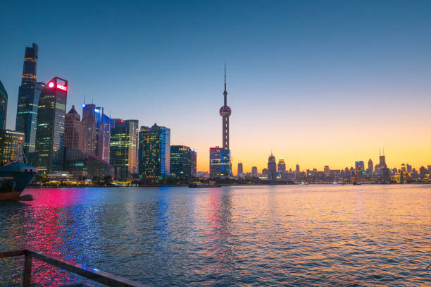 istock Golden hour in Shanghai China downtown skyline waterfront 1983090306