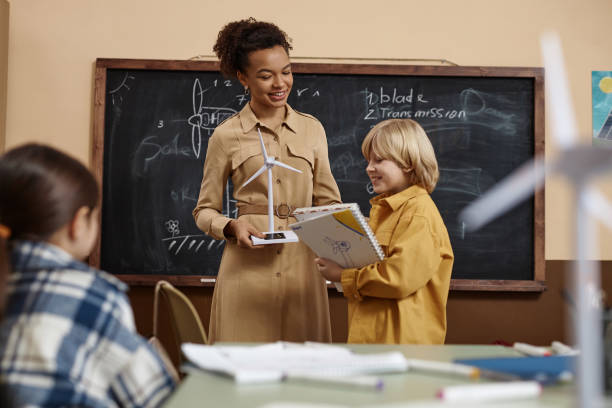 istock Smiling Boy with Teacher Presenting Project on Renewable Energy 1983165491