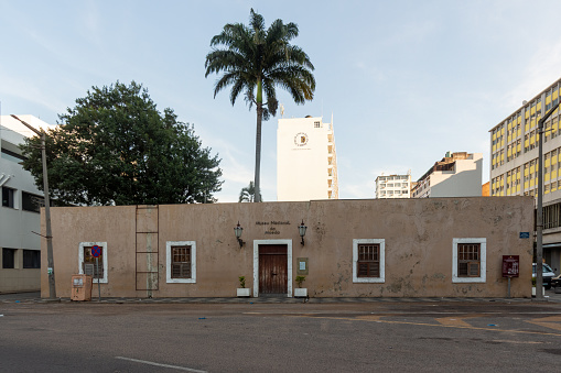 Maputo city, Mozambique - July 23, 2023: Mozambique Yellow house, re-built in 1860, considered the oldest mansory house in Maputo city, currently houses the National Money Museum
