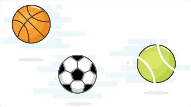 Vector illustration of Football, basketball, tennis balls.