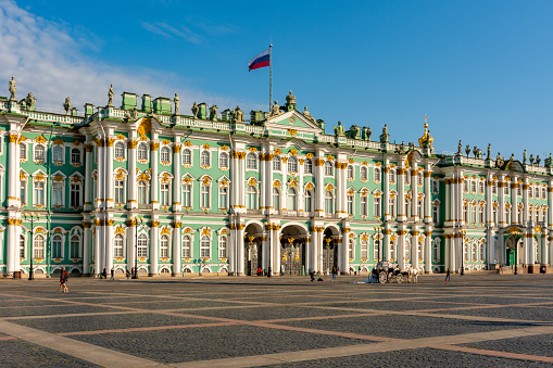 Saint Petersburg, Russia - August 2019: Winter Palace (Hermitage museum) on Palace square