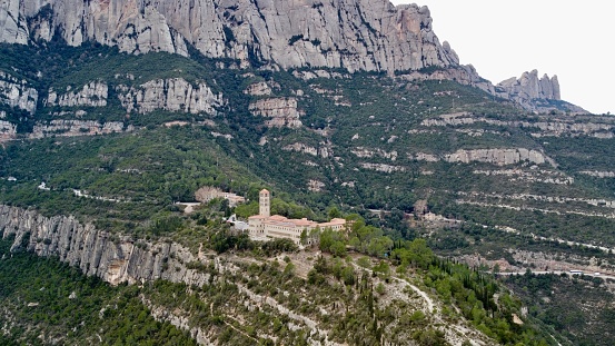 Aerial view of the Monestir de Sant Benet de Montserrat during winter