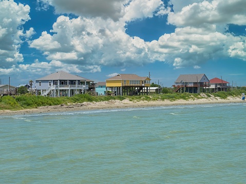 Home on stilts along the Texas Gulf coast on the Bolivar peninsula.