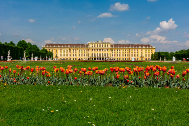 Vienna, Austria - April 2019: Schonbrunn palace and park in spring