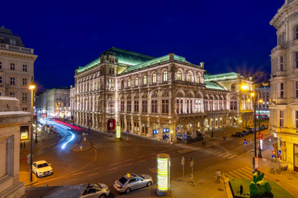Vienna, Austria - April 19, 2024: night time view of the Vienna opera house building (Austria).
