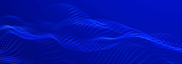 istock Beautiful curved wave on a dark background. Digital technology background. Concept of network. 3D 1983257799