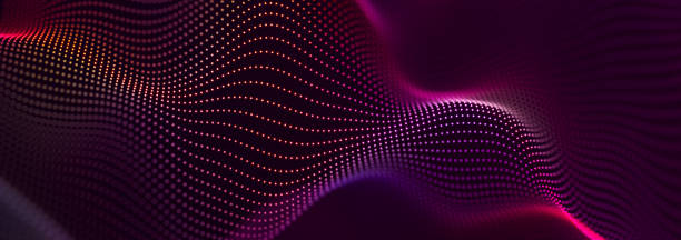 istock Beautiful curved wave on a dark background. Digital technology background. Concept of network. 3D 1983265542