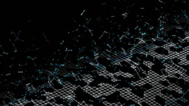 Sci-fi background. Digital landscape with dots and lines. Cyberspace grid. Background concept for your design. 3d