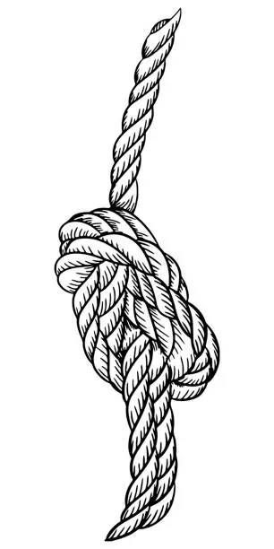 Vector illustration of sailing rope for a marine, ink outline vector illustration