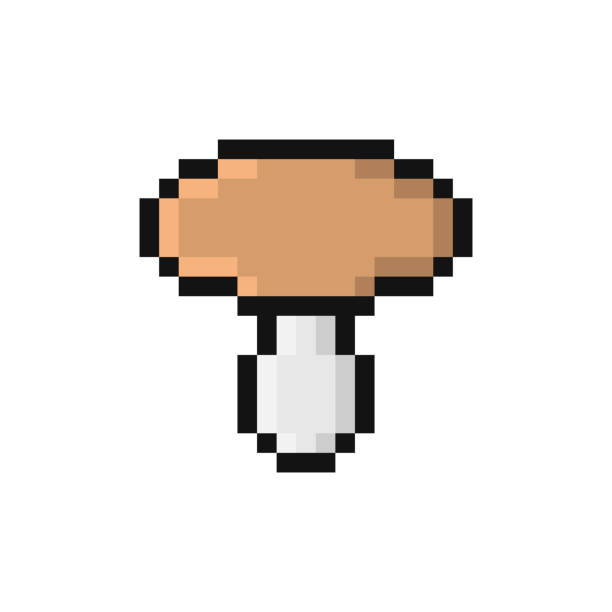 istock Pixel style white mushroom illustration. Perfect mosaic 64 pixel fungi 1983276327