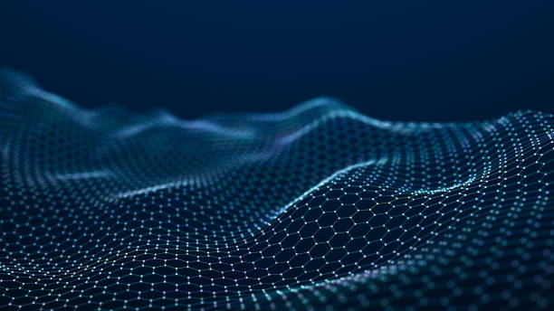 istock Beautiful curved wave on a dark background. Digital technology background. Concept of network. 3D 1983308870