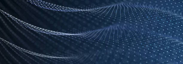 istock Beautiful curved wave on a dark background. Digital technology background. Concept of network. 3D 1983315532