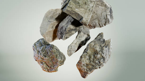 abstract background with levitating stones rocks cobblestone, asteroid meteorite rock float, stone fragments, 3d render