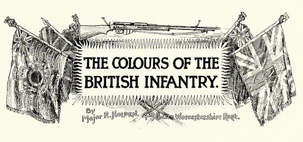 Vintage illustration Flags, Colours of the British Army, Infantry, Victorian, 19th Century