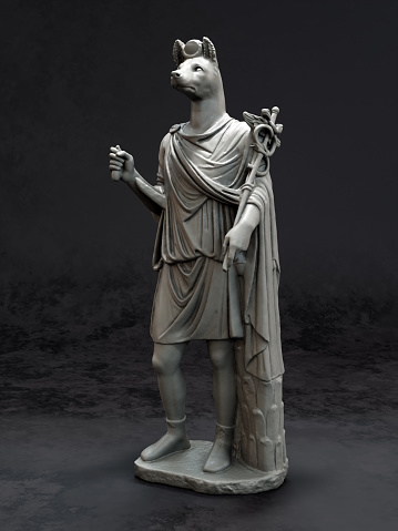 3d render of Hermanubis marble statue on dark gray background