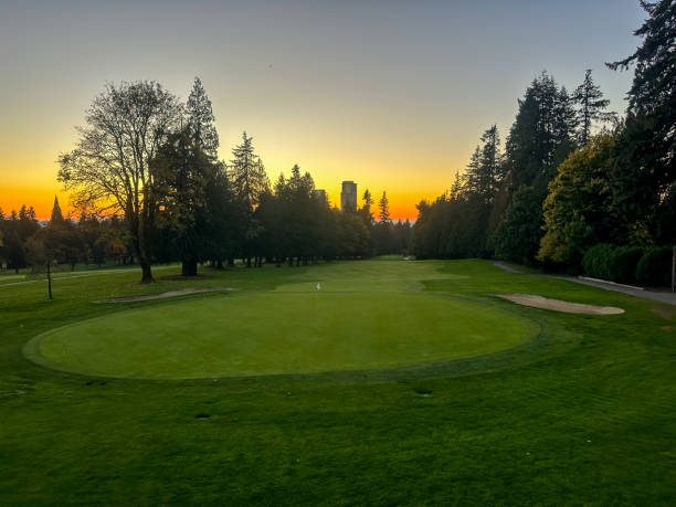 Coquitlam, BC - October 28, 2023: The 9th green at the Vancouver Golf Course in Coquitlam BC