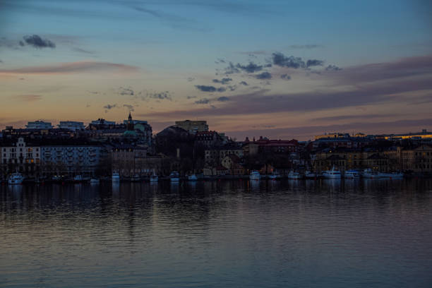 View of a river in city at night
