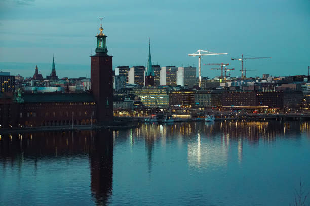 View of a river in city at night