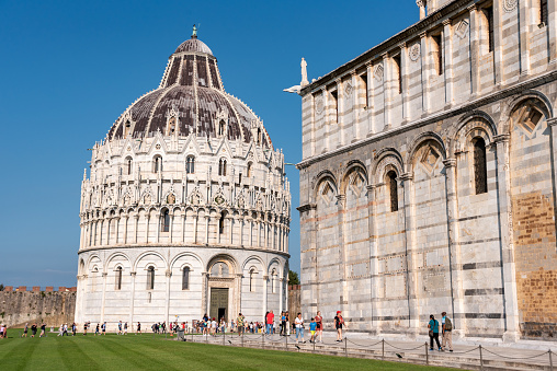 Pisa, Italy - September 21, 2023 - Cathedral and baptistery in Pisa, Italy