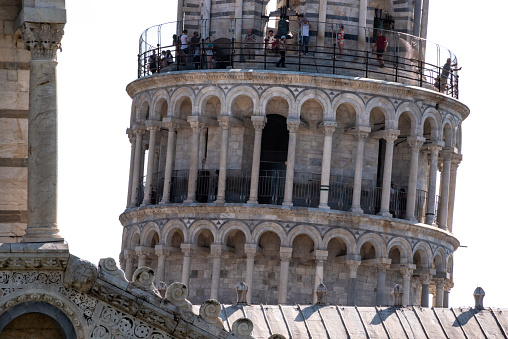 Pisa, Italy - September 21, 2023 - The famous leaning tower of Pisa, Italy