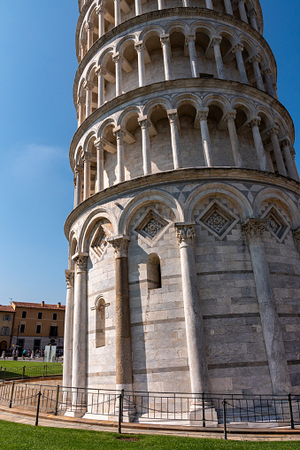 Pisa, Italy - September 21, 2023 - The famous leaning tower of Pisa, Italy