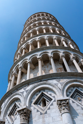 Pisa, Italy - September 10, 2023 - The famous leaning tower of Pisa, Italy