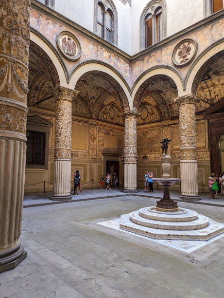 Florence, Italy - September 20, 2023: Iconic rich decorated courtyard of Palazzo Vecchio in Florence, Italy