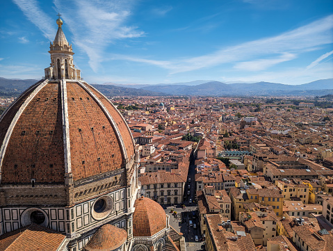 Florence, Italy - September 20, 2023: The giant cupola of the cathedral Santa Maria del Fiore in Florence, Italy