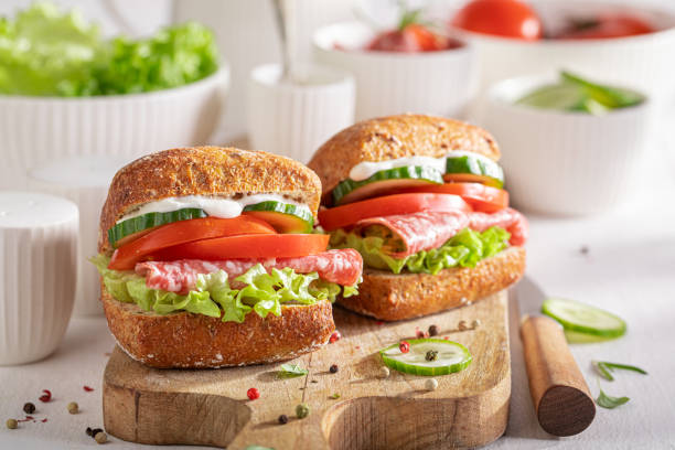 istock Homemade sandwich for breakfast in morning in kitchen. 1983516206