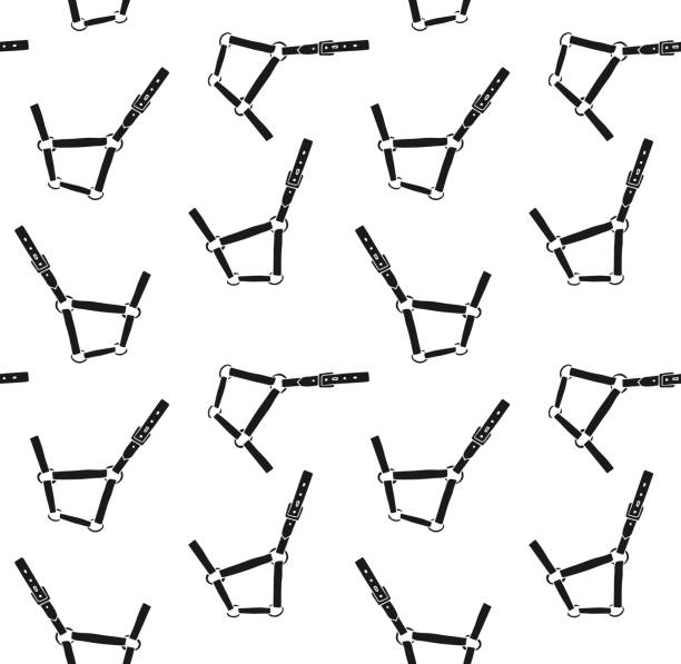 vector seamless pattern of hand drawn doodle sketch horse halter - wild west backgrounds leather textured stock-grafiken, -clipart, -cartoons und -symbole