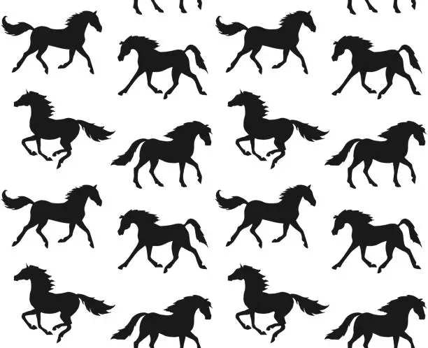 Vector illustration of Vector seamless pattern of hand drawn sketch doodle horses silhouette