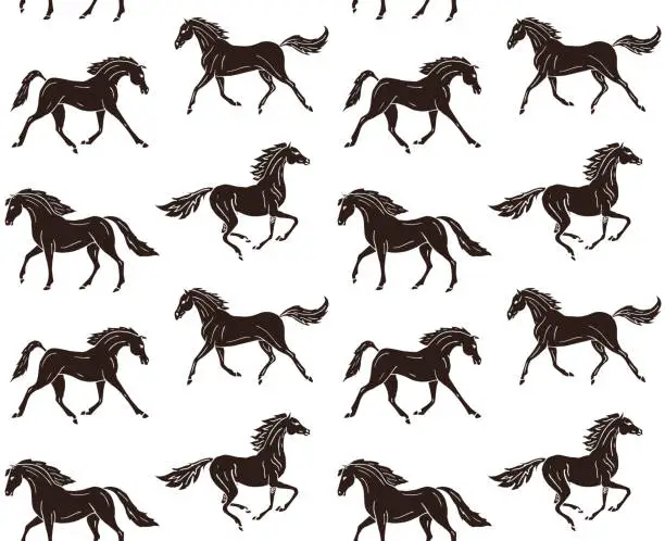 Vector illustration of Vector seamless pattern of hand drawn sketch doodle horses silhouette