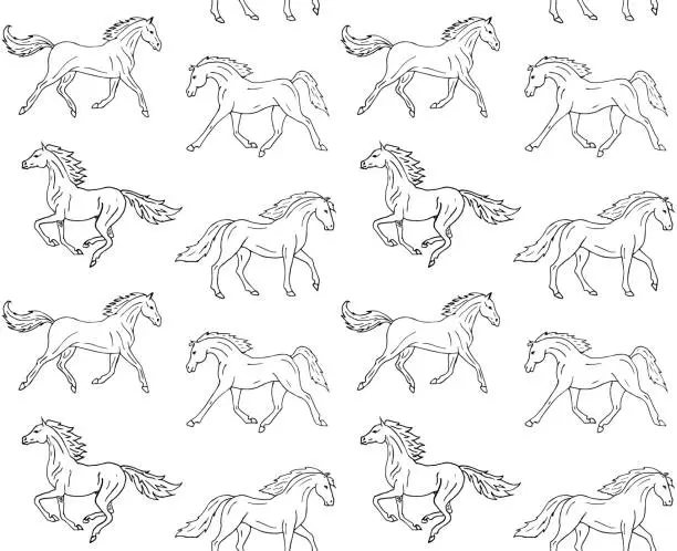 Vector illustration of Vector seamless pattern of hand drawn sketch doodle horses