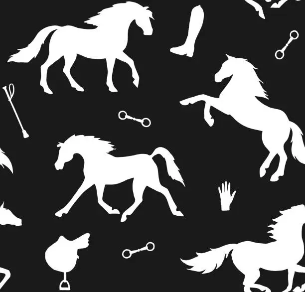 Vector illustration of Vector seamless pattern of hand drawn sketch doodle horses silhouette