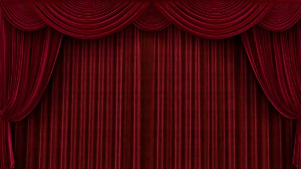 istock 3d render Velvet red theater curtains 1983573413