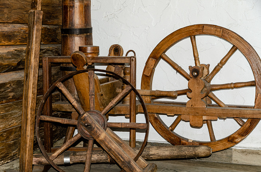 Old Wooden Hourse Cart Wheels, Rural Scene, Rustic Place