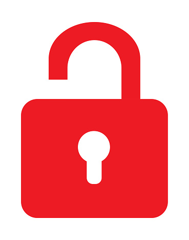 Isolated icon of unlocked red door padlock.