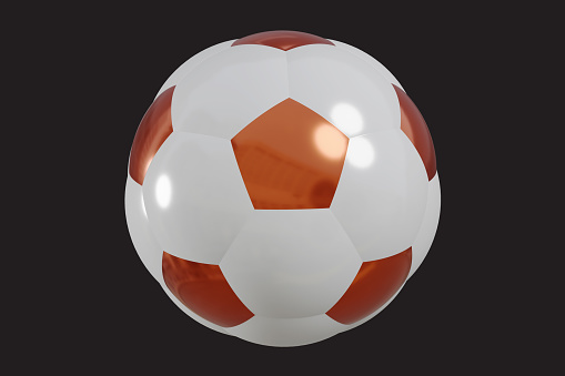 Realistic glossy soccer ball. Metallic soccer ball. Football trophy or award. Football Sport game equipment. 3d rendering